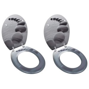 vidaXL Assentos de sanita com tampas 2 pcs MDF pedras