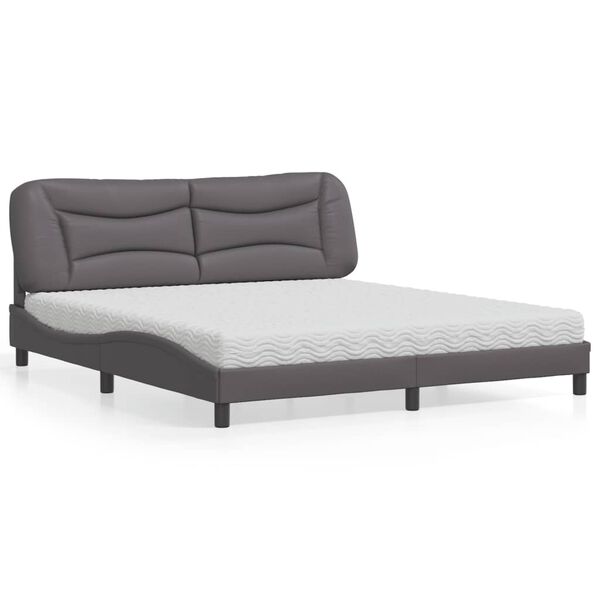 vidaXL Cama com colch&atilde;o Hvar 180x200 cm couro artificial cinza