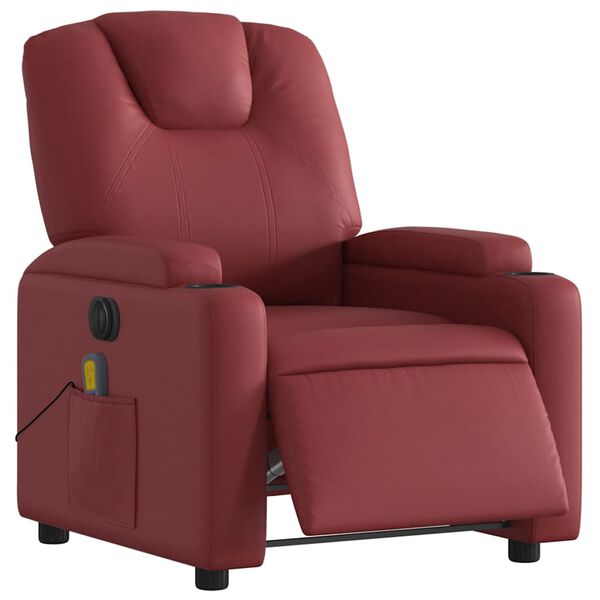 vidaXL Poltrona massagens reclin. elétrica couro artif. vermelho-tinto