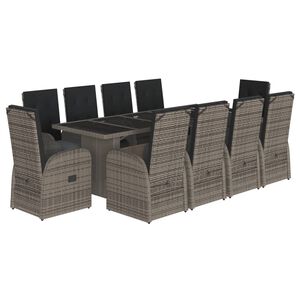 vidaXL 11 pcs conjunto jantar p/ jardim c/ almofad&otilde;es vime PE cinzento