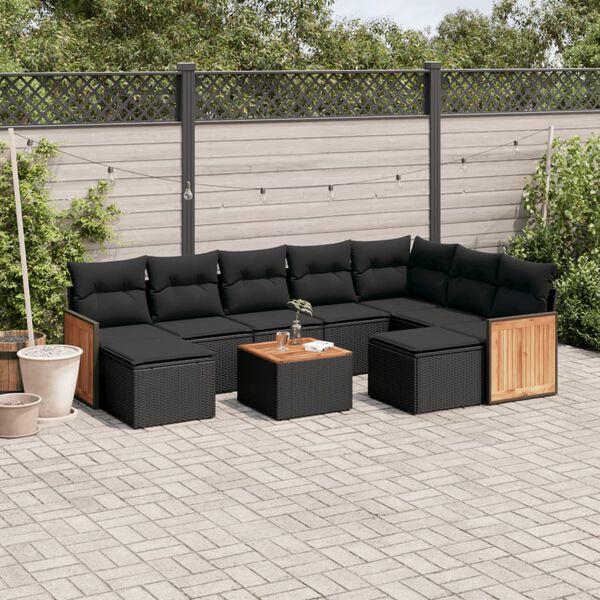 vidaXL 10 pcs conjunto sof&aacute;s de jardim c/ almofad&otilde;es vime PE preto