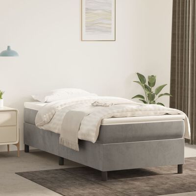 vidaXL Estrutura de cama com molas 90x200 cm veludo cinzento-claro