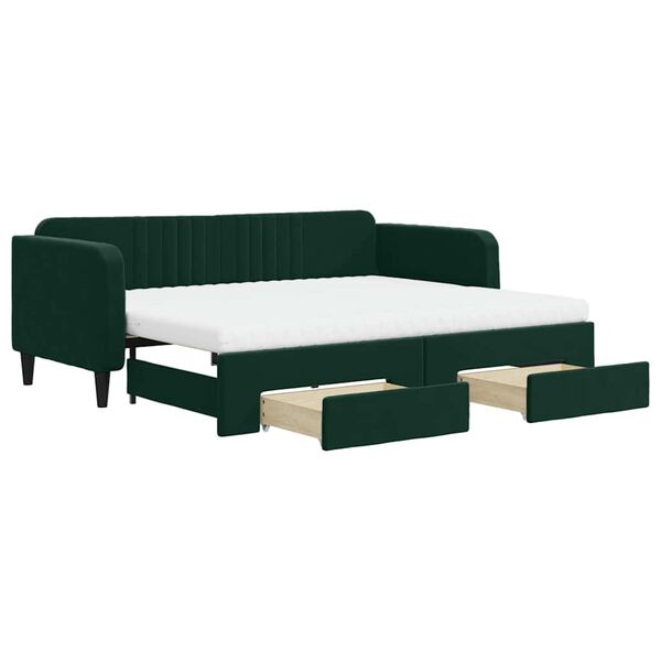 vidaXL Sof&aacute;-cama c/ gavet&atilde;o e gavetas 90x200 cm veludo verde-escuro