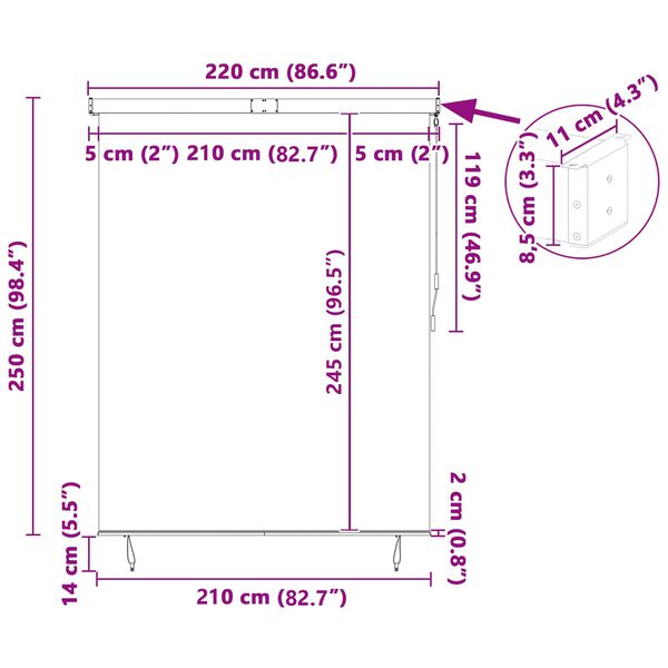 vidaXL Estores de rolo Azul e Branco 200 x 250 cm Tecido e Alumínio