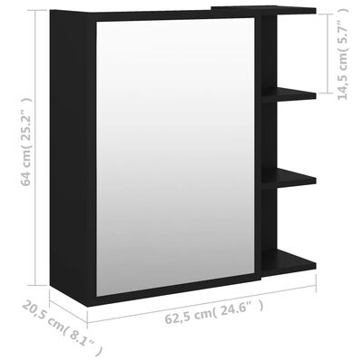 vidaXL Armário de WC c/ espelho 62,5x20,5x64 cm contraplacado preto