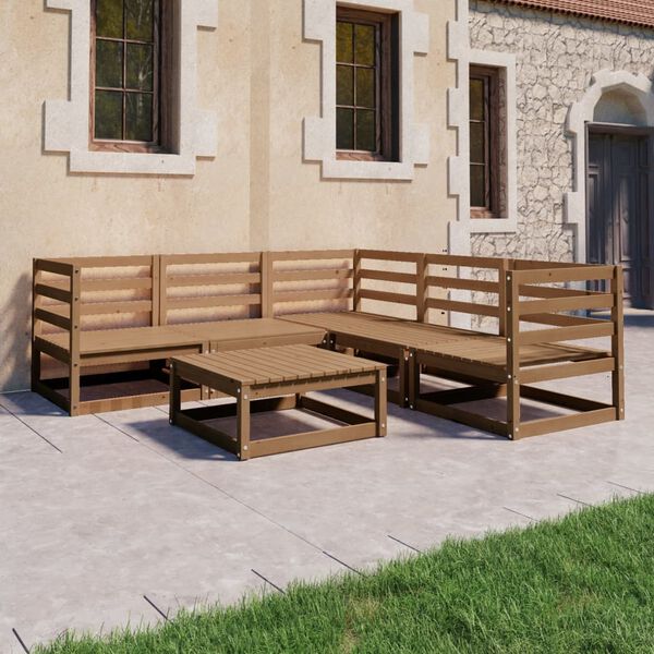 vidaXL 6 pcs conjunto lounge de jardim pinho s&oacute;lido castanho mel