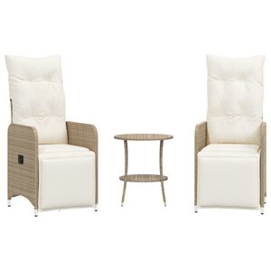vidaXL Cadeiras de jardim reclin&aacute;veis 2 pcs com mesa vime PE bege