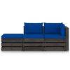 vidaXL 3 pcs conj. lounge jardim + almofad&otilde;es madeira impreg. cinzento