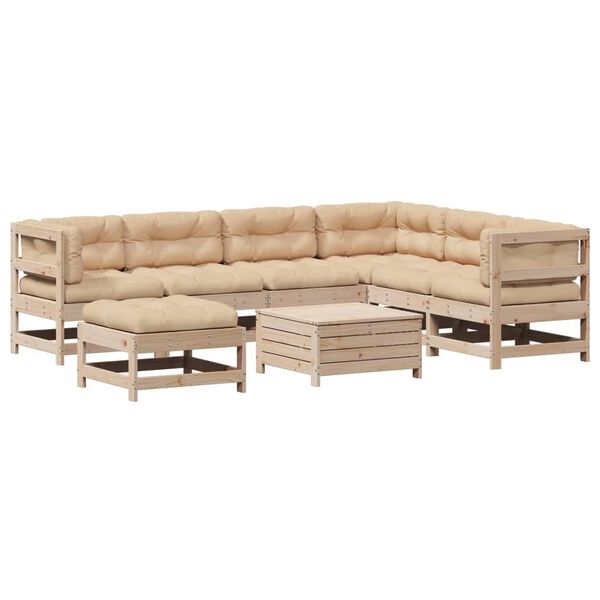 vidaXL 8 pcs conjunto lounge de jardim c/ almofad&otilde;es pinho maci&ccedil;o