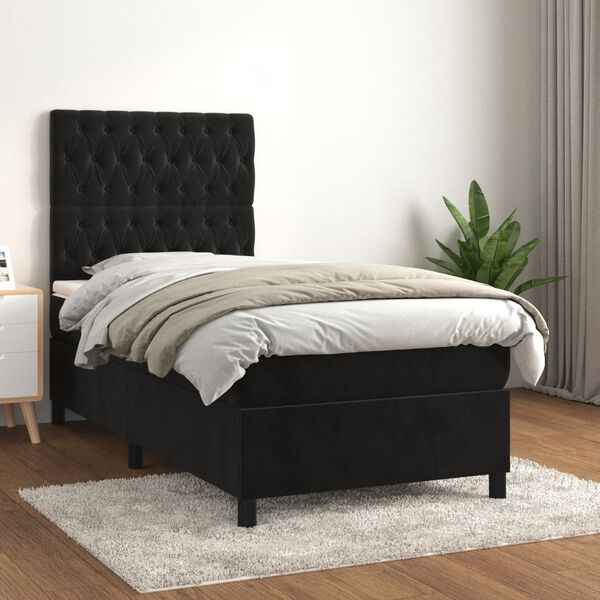vidaXL Cama com molas/colch&atilde;o 90x200 cm veludo preto