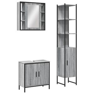vidaXL 3 pcs conjunto m&oacute;veis WC derivados de madeira cinzento sonoma