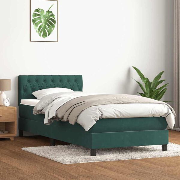 vidaXL Cama com molas/colch&atilde;o verde-escuro 80x210 cm veludo