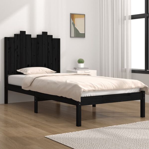 vidaXL Estrutura de cama 100x200 cm pinho maciço preto