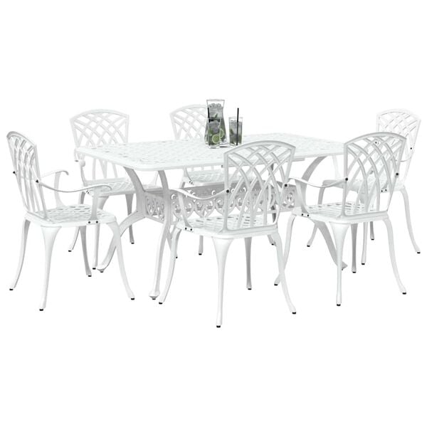 vidaXL Conjunto de Jantar para Jardim 7 pcs Branco Alum&iacute;nio