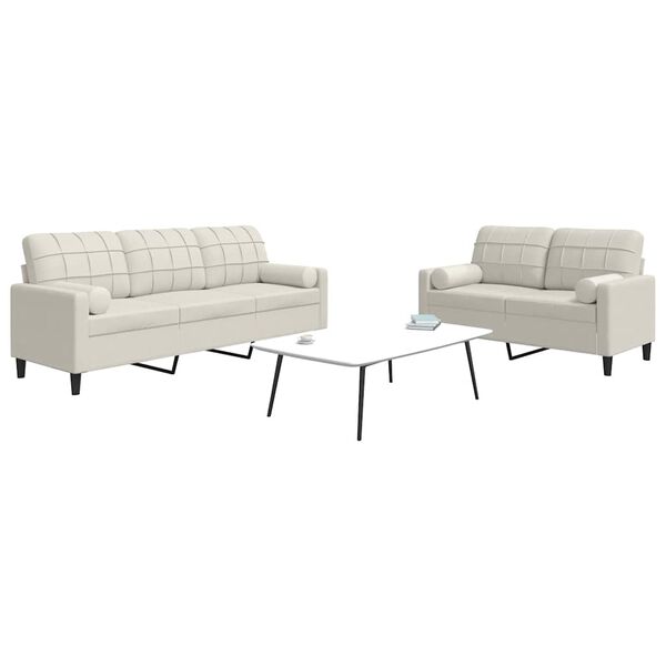 vidaXL 2 pcs conjunto de sof&aacute;s com almofad&otilde;es e rolos veludo creme