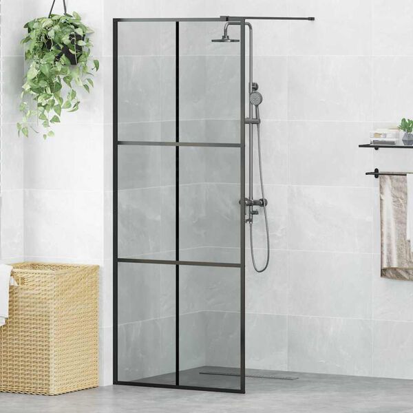 vidaXL Parede de Chuveiro Walk-in Preto 80 x 195 cm vidro temperado