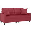 vidaXL Sof&aacute; 2 lugares +almofadas 140cm couro artificial vermelho tinto