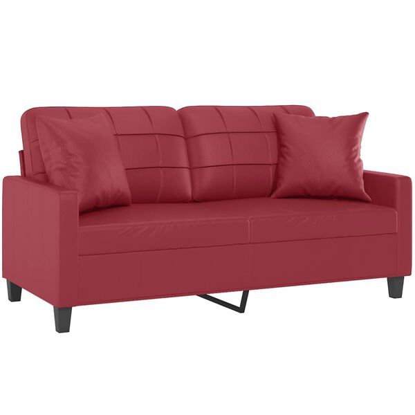 vidaXL Sof&aacute; 2 lugares +almofadas 140cm couro artificial vermelho tinto