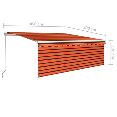 vidaXL Toldo retrátil manual com estore 4,5x3 m laranja/castanho