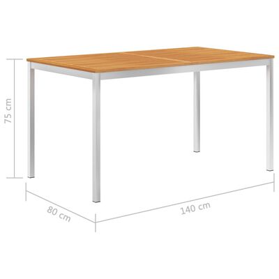 vidaXL Mesa de jantar jardim 150x150x75 cm teca maciça/aço inoxidável