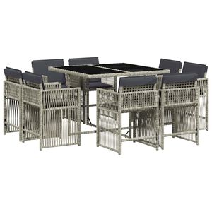 vidaXL 9 pcs conjunto de jantar p/ jardim c/ almofad&otilde;es cinzento claro