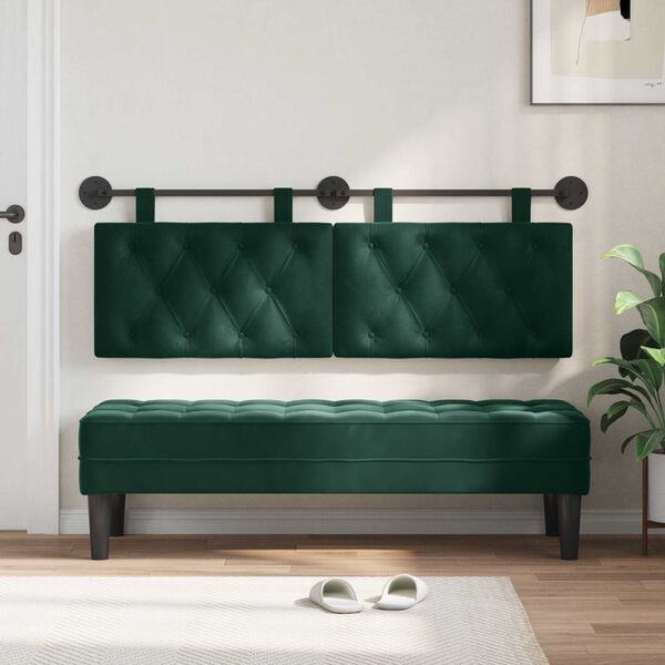 vidaXL Cabeceira Suspensa Verde Escuro 130 x 55 x 7 cm Veludo
