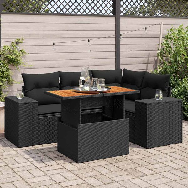 vidaXL 5 pcs conjunto sof&aacute;s de jardim com almofad&otilde;es vime PE preto