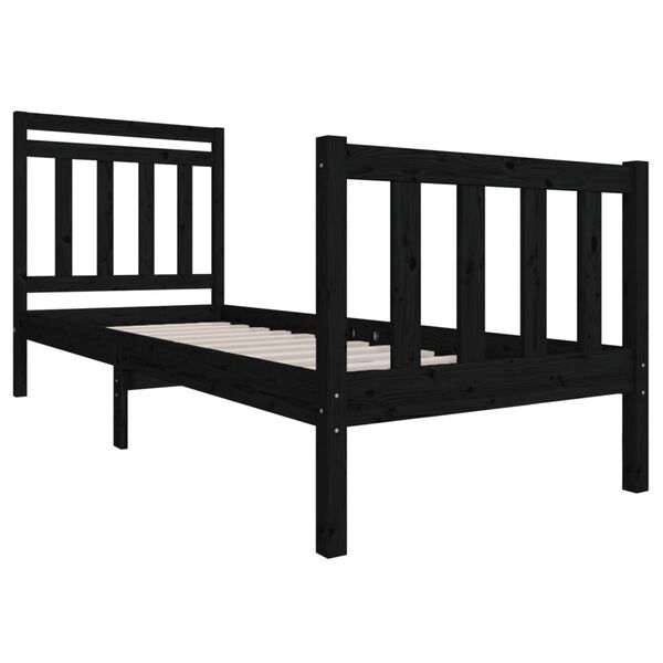 vidaXL Estrutura cama pequena solteiro 75x190 cm madeira maciça preto