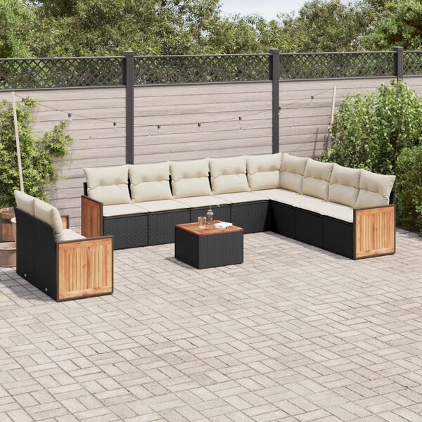 vidaXL 11 pcs conjunto sof&aacute;s de jardim c/ almofad&otilde;es vime PE preto