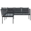 vidaXL Sofá de jardim c/ almofadões formato de L aço/textilene preto