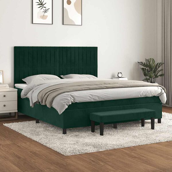 vidaXL Cama com molas/colch&atilde;o 180x200 cm veludo verde-escuro