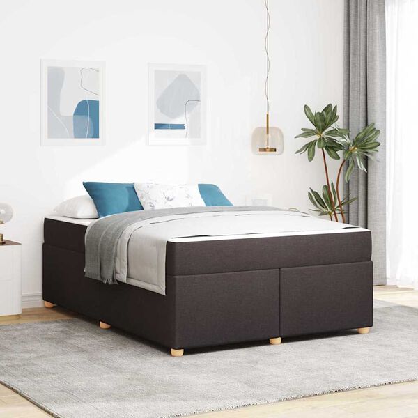 vidaXL Estrutura da Cama com colch&atilde;o Marrom Escuro 140 x 200 cm tecido