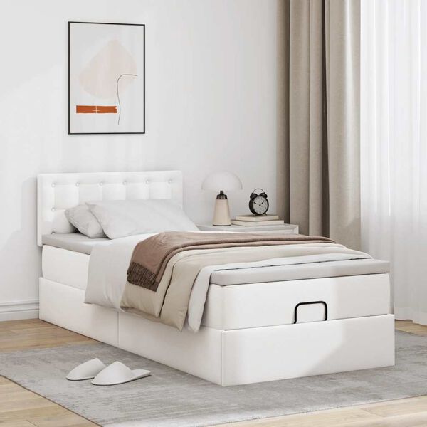 vidaXL Cama otomana com colch&atilde;o 80x200 cm couro artificial branco