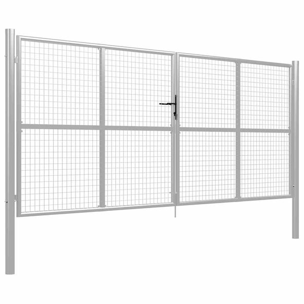 vidaXL Port&atilde;o de jardim em a&ccedil;o galvanizado 400 x 150 cm cor prata