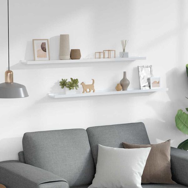 vidaXL Prateleiras de parede 2 pcs 100x9x3 cm branco brilhante