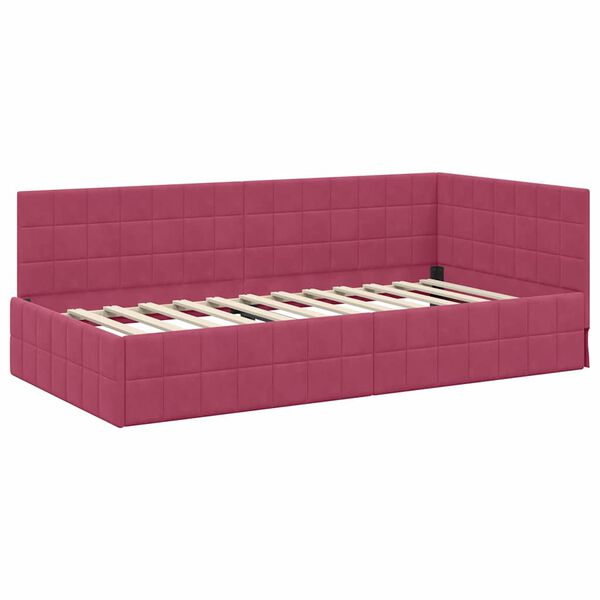 vidaXL Estrutura de Cama de Canto vermelho tinto 90 x 190 cm Veludo