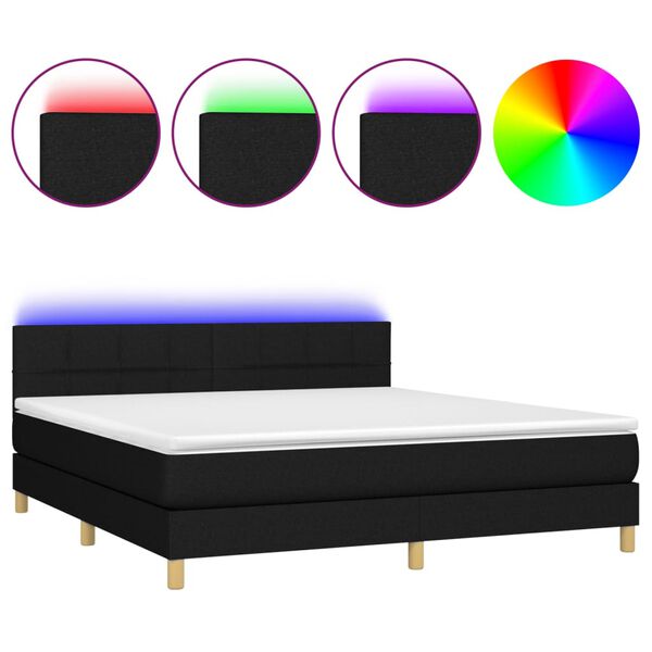vidaXL Cama box spring c/ colch&atilde;o e LED 180x200 cm tecido preto