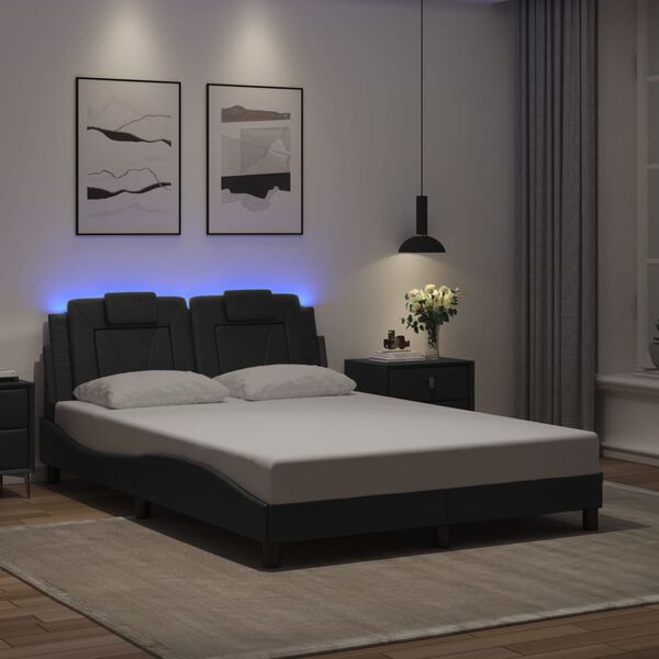 vidaXL Estrutura de cama Viana com LED sem colch&atilde;o 140x200cm preto