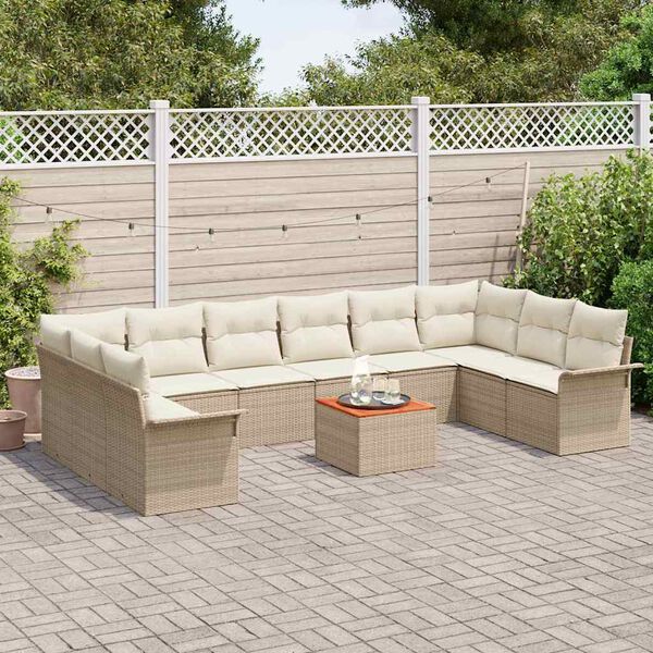 vidaXL Conjunto de Sof&aacute; de Jardim com almofada 11 pcs Bege vime PE