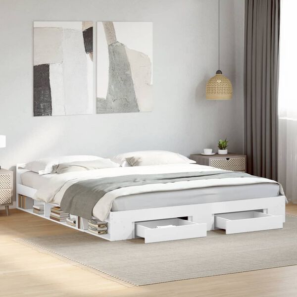 vidaXL Estrutura de cama c/ gavetas 200x200cm derivados madeira branco