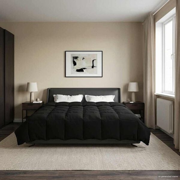 vidaXL Edredom de Ver&atilde;o Simples Preto 220 x 240 cm Microfibra