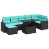 vidaXL 8 pcs conjunto sof&aacute;s jardim c/ almofad&otilde;es vime PE/ac&aacute;cia preto