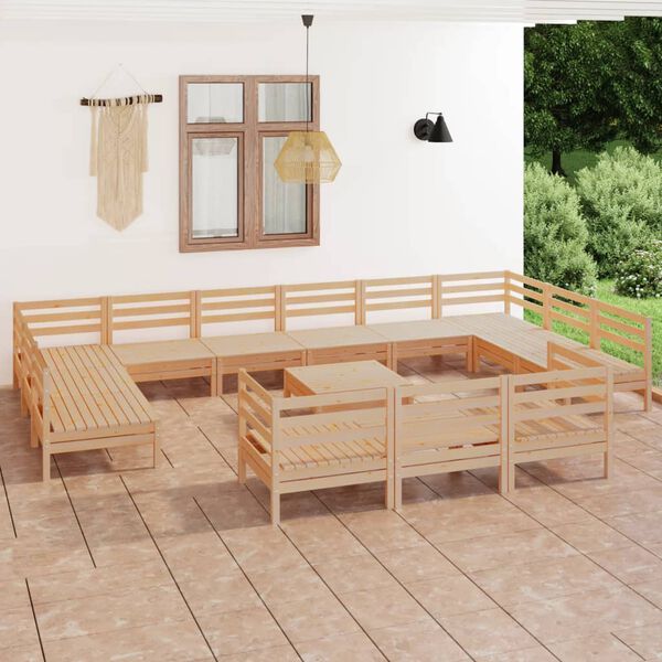 vidaXL 14 pcs conjunto lounge de jardim pinho maci&ccedil;o