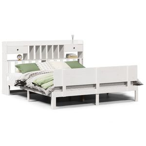 vidaXL Cama com estante sem colch&atilde;o 180x200 cm pinho maci&ccedil;o branco