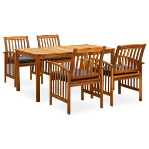 vidaXL 5 pcs conjunto de jantar p/ jardim c/ almofad&otilde;es ac&aacute;cia maci&ccedil;a