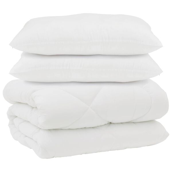 vidaXL Duvet com Travesseiros 3 pcs Branco Microfibra e Penas de Ganso