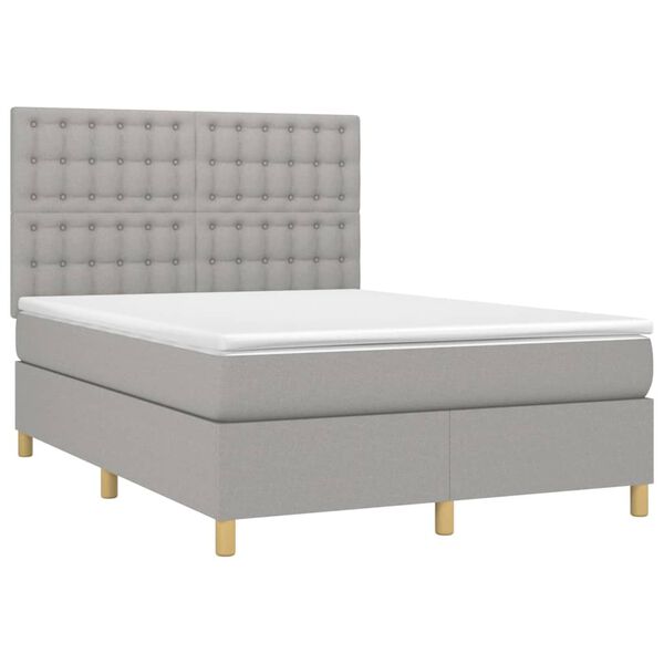 vidaXL Cama box spring c/ colch&atilde;o e LED 140x200 cm tecido cinza-claro