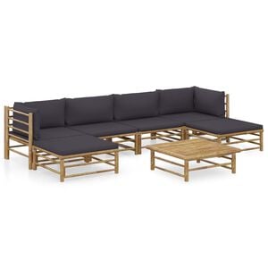 vidaXL 7 pcs conj. lounge jardim em bambu c/ almofad&otilde;es cinza-escuro