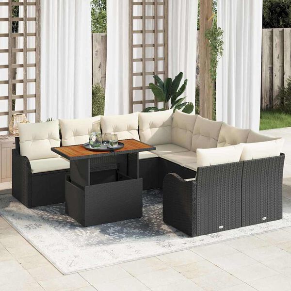 vidaXL Conjunto de Sof&aacute; de Jardim com almofada 7 pcs Preto e creme