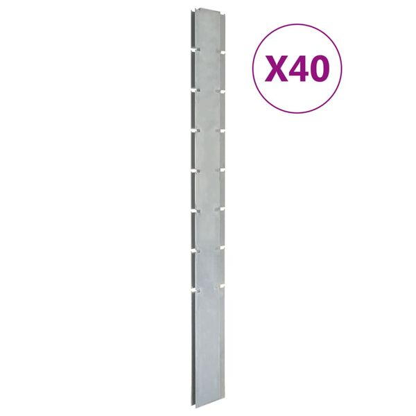 vidaXL Postes de veda&ccedil;&atilde;o jardim 40 pcs 200 cm a&ccedil;o galvanizado prateado